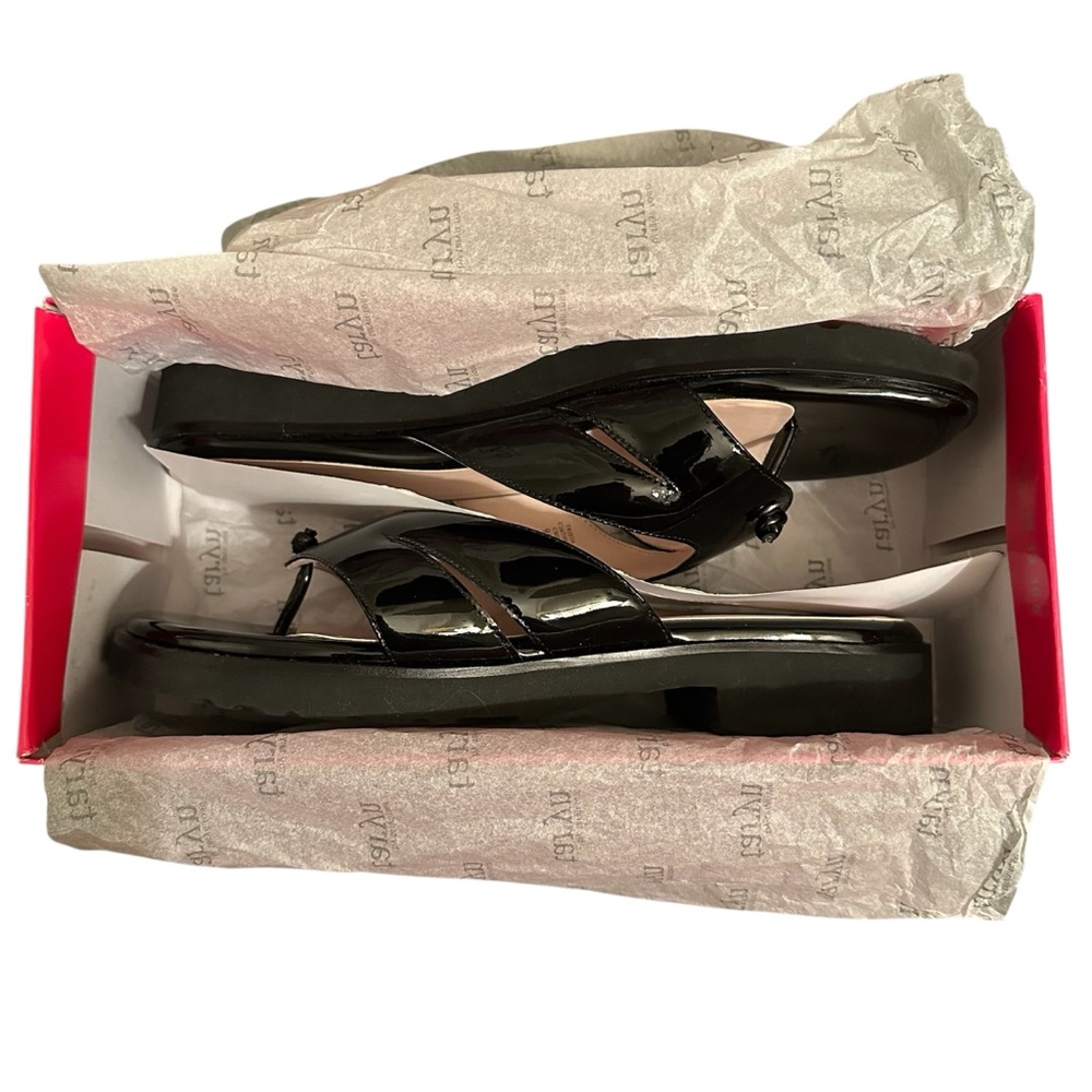Taryn by Taryn Rose Trista Black Patent Leather Thong Slip-On Sandals Size 9.5 - Picture 7 of 7